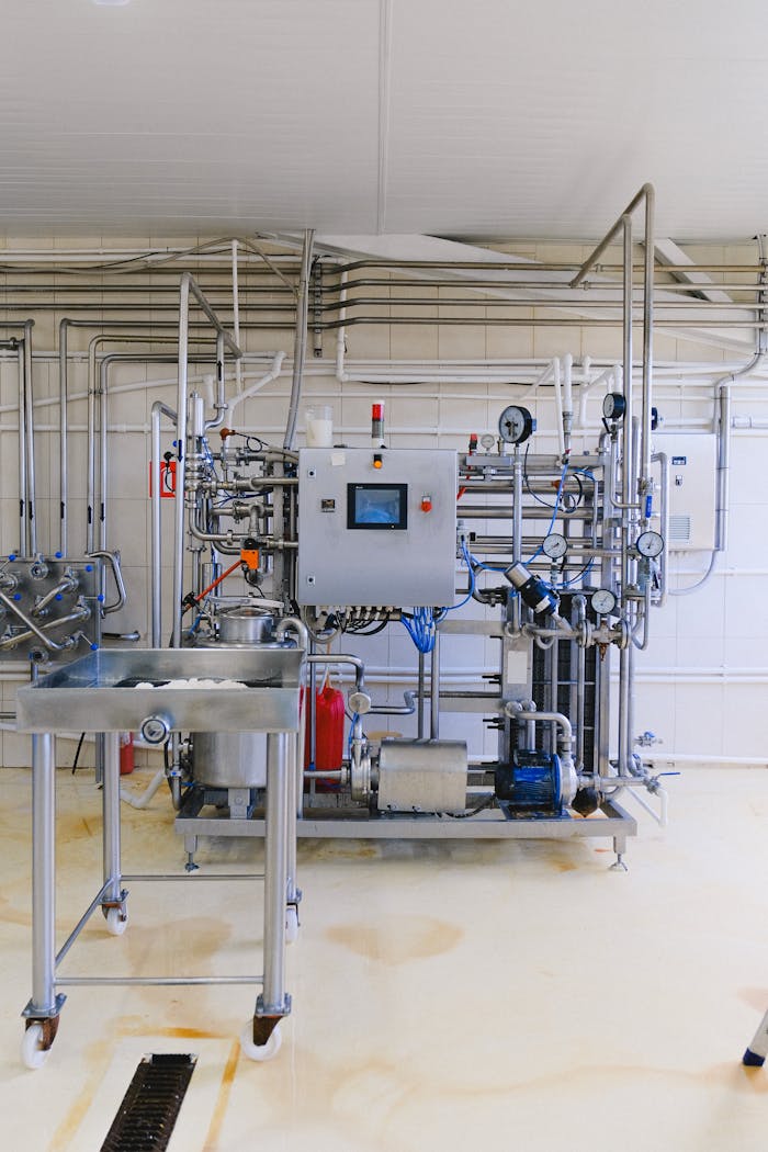 team-04 Detailed view of complex industrial machinery in a modern factory environment.